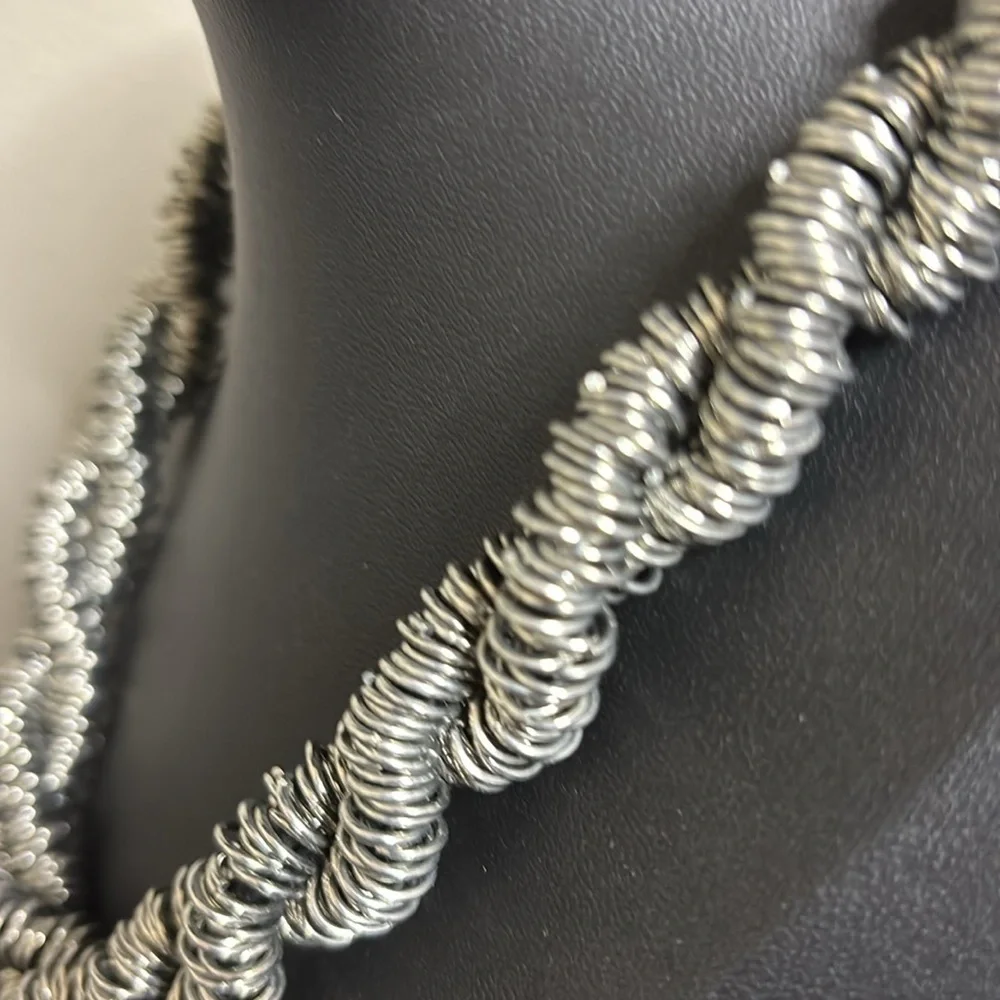 Silver Tone Twisted Fashion Statement Necklace